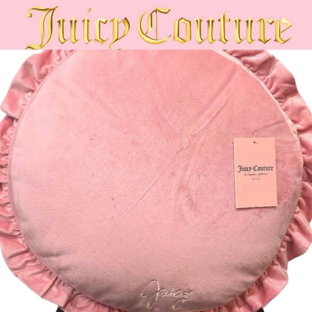 Juicy Couture Home Signature Logo Velvet Round Decorative Accent Pillow